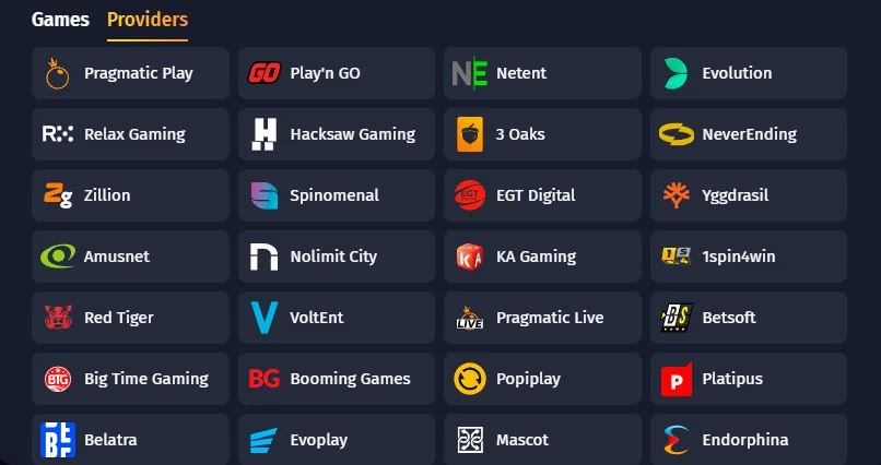 Winshark Casino Game Providers
